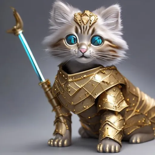 Prompt: a gold kitten in diamond armor detailed