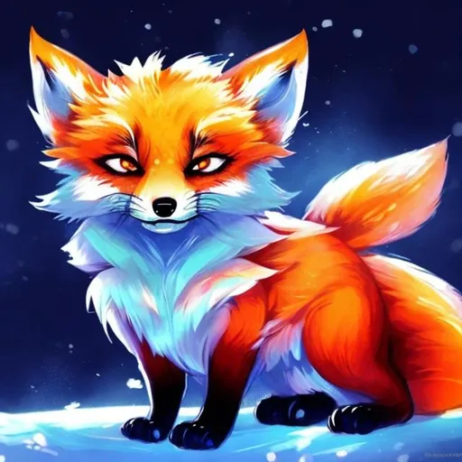 Prompt: a fire and ice fox