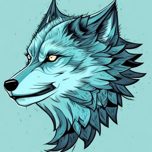 Prompt: light blue wolf with accents of black detailed in a bright green forest good lighting