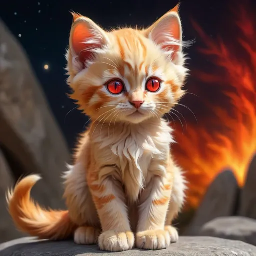 Prompt: warrior (kitten) with {bright scarlet fur} and {ruby red eyes}, feral kitten, kitsune, nine-tailed kitten, gorgeous anime portrait, beautiful cartoon, beautiful 8k eyes, elegant {red fur}, four-legged, quadruped, pronounced scar on chest, oil painting, modest, gazing at viewer, fiery red eyes, glistening golden hair, furry golden paws, low angle view, 64k, hyper detailed, expressive, graceful, beautiful, small lithe cat, expansive silky golden mane, shining fur, deep starry sky, UHD background, golden ratio, precise, perfect proportions, vibrant colors, standing majestically on a tall crystal stone, hyper detailed, complementary colors, UHD, HDR, top quality art, beautiful detailed background, unreal 5, artstaion, deviantart, instagram, professional, masterpiece
