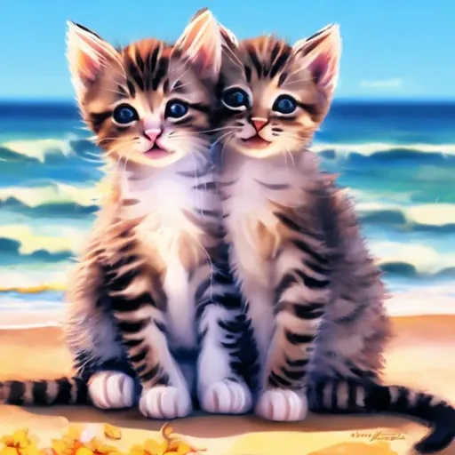 Prompt: two kittens hugging on the beach lots of detail