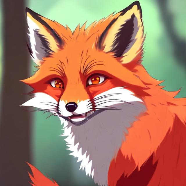 Prompt: a glowing red fox anime