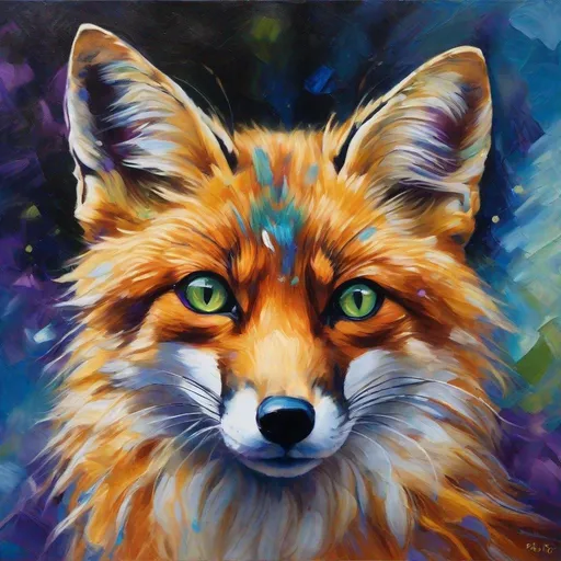 Prompt: detailed oil portrait of a stunning beautiful fox with {steal and lapis and some purple fur} and {sunlit silver eyes}, tortie fox, nine-tailed fox, vitiligo fur, nine fluffy green and silver tails, blue nose, feral, kitsune tails, quadruped, tom fox, Warrior foxes by Erin Hunter, gorgeous anime portrait, intense cartoon, beautiful 8k silver eyes, kitsune, nine-tailed fox, ice element, detailed fine fur, fine oil painting, stunning, gorgeous, gazing at viewer, beaming eyes, lake shore sunrise, perfect reflection, shimmering, professional shading, sharply focused purple clouds, highly detailed cliffs in foreground, brilliant sunrise on silver sky, (horizontal background), 64k, hyper detailed, expressive, clever, beautiful, thick silky mane, golden ratio, symmetric, accurate anatomy, precise, perfect proportions, vibrant, standing majestically on a mountain, hyper detailed, complementary colors, UHD, HDR, top quality artwork, beautiful detailed background, unreal 5, artstaion, deviantart, instagram, professional, masterpiece (NO) orange red gold or yellow!
