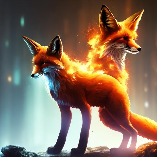 Prompt: fox made of fire detailed futuristic settings sci fi