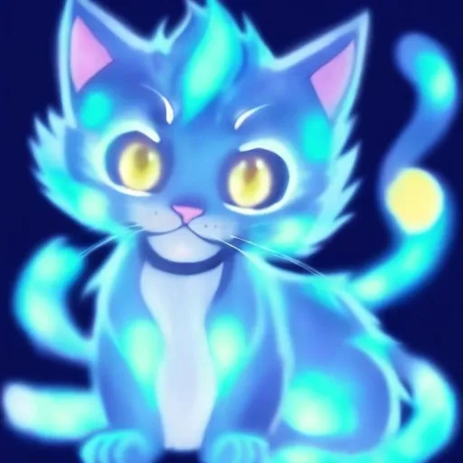 Prompt: a glowing blue cat anime