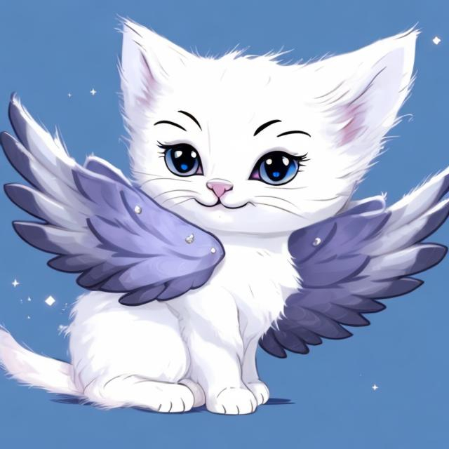 Prompt: a whit kitten with diamond gems on it and wings