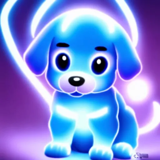 Prompt: a glowing blue puppy  anime