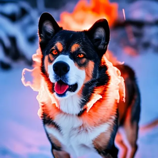 Prompt: a fire and ice dog 