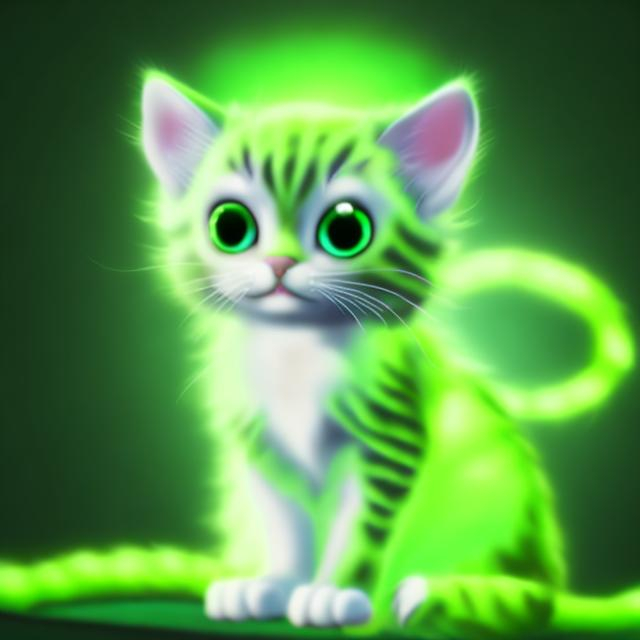 Prompt: a glowing green kitten anime