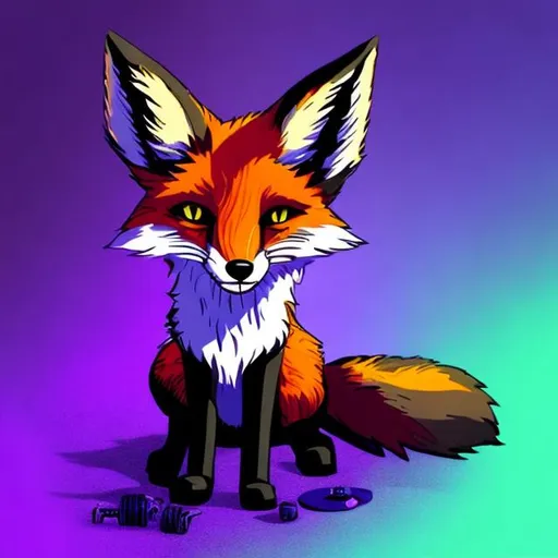 Prompt: fox that's purple with accents of lime sci fi