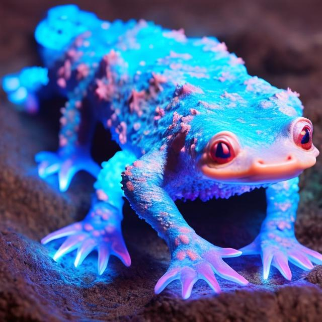 Prompt: a glowing blue axolotl