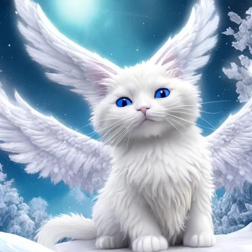 Prompt: a white cat with white wings in a beautiful world lots of detail