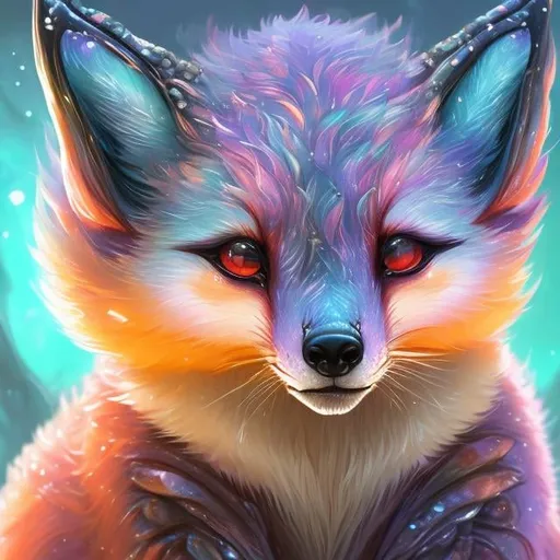 Prompt: Magical ice fox, digital painting, vibrant and fiery colors, mystical forest setting, intense and powerful gaze, translucent fiery fur, mystical, high quality, detailed, fantasy, ethereal, fiery, magical, vibrant colors, mystical forest, intense gaze, digital painting, powerful, translucent fur, professional, atmospheric lighting