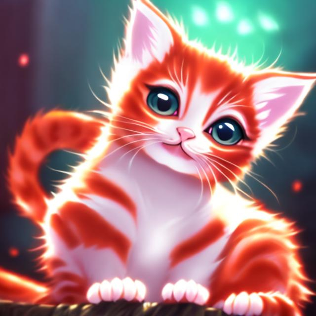 Prompt: a glowing red kitten anime