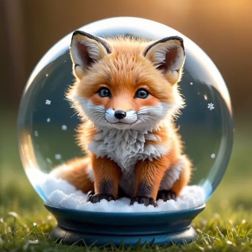 Prompt: (cute fox cub with accents of blue cub) detailed hyper realistic sun set in background they are on the grass beautiful (cute) (cute) the fox looks like a fox (IN) a (snow globe) make sure  the picture is in a globe)                   


                       CUTE!!!!!!!!!!