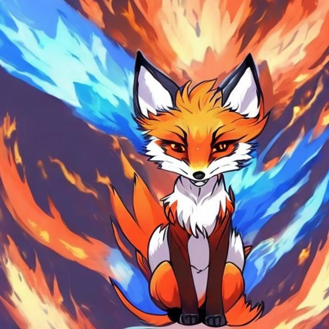 Prompt: a fire and ice fox anime