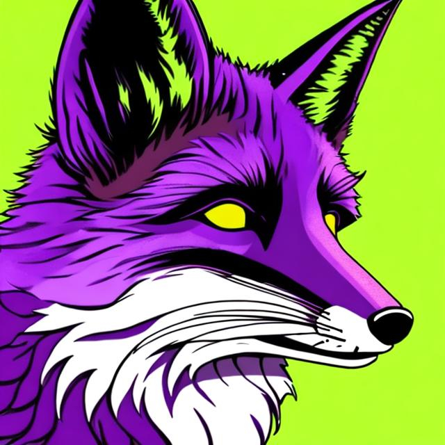 Prompt: fox that's purple and lime detailed