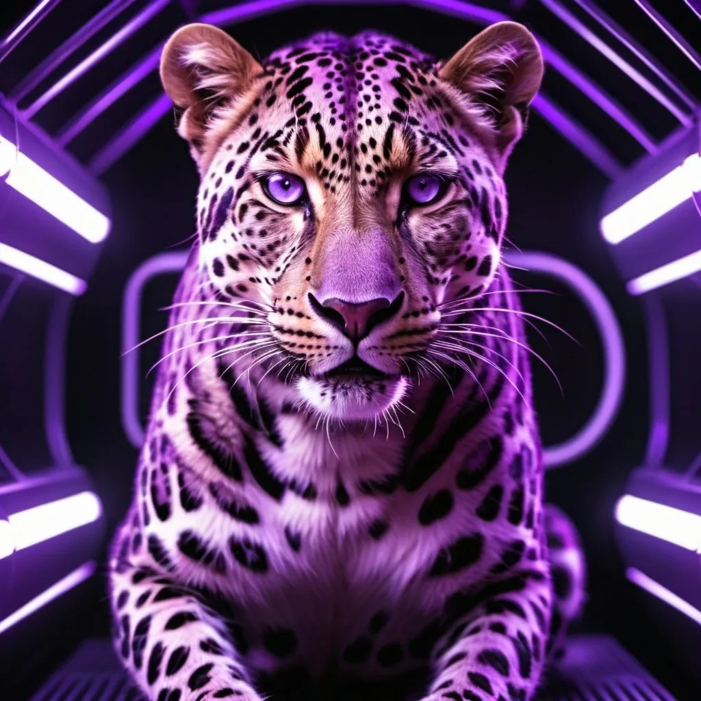 Prompt: light purple leopard inside futuristic laser cage full picture