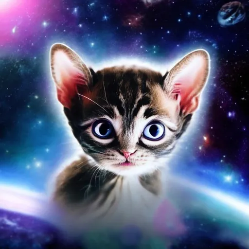 Prompt: a alien kitten in space