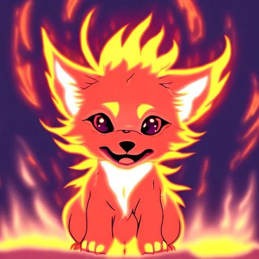 Prompt: a glowing fire wolf baby anime
