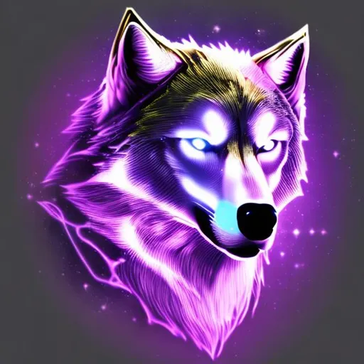 Prompt: gold sci fi wolf with accents of light purple