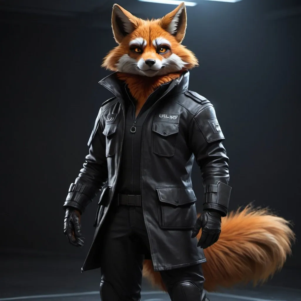 Prompt: vulpera, dark fur, anthropomorphic, full body, sci fi agent, uhd, photorealistic, very detailed
