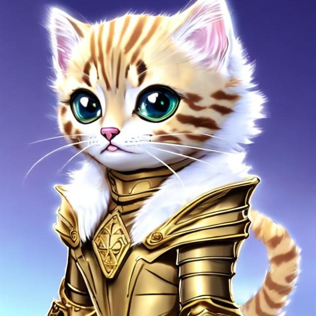 Prompt: a gold kitten in diamond armor detailed anime