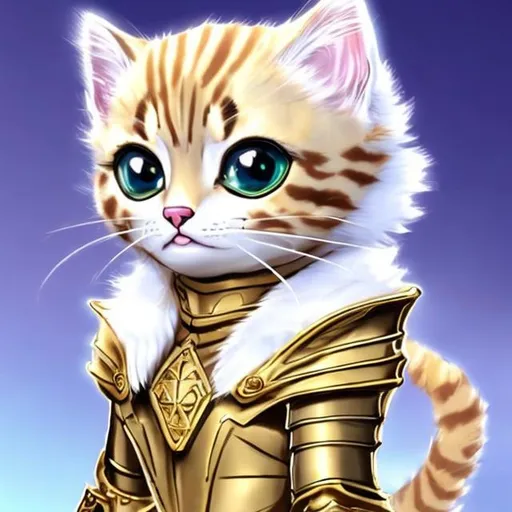 Prompt: a gold kitten in diamond armor detailed anime