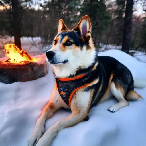 Prompt: a fire and ice dog 