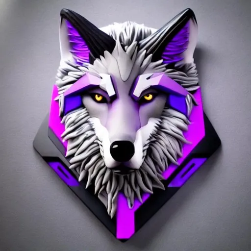 Prompt:  wolf with accents of gray and purple futuristic