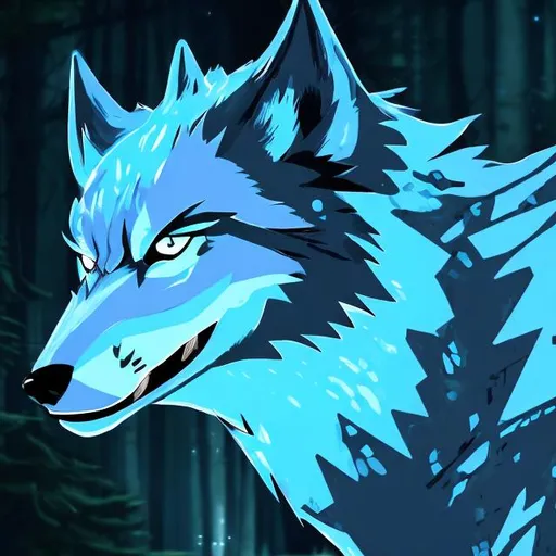 Prompt: sci fi light blue wolf with accents of black detailed in a bright green forest good lighting