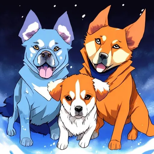 Prompt: a fire and ice dog anime