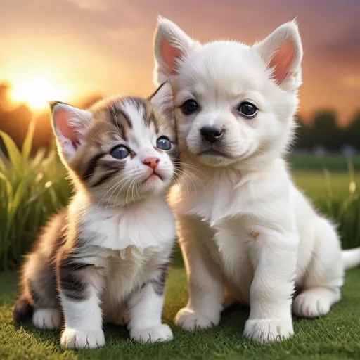 Prompt: (cute kitten) siting beside (cute sleepy puppy) detailed hyper realistic sun set in background they are on the grass beautiful (cute) (cute) the puppy looks like a puppy the kitten looks like a puppy


                       CUTE!!!!!!!!!!