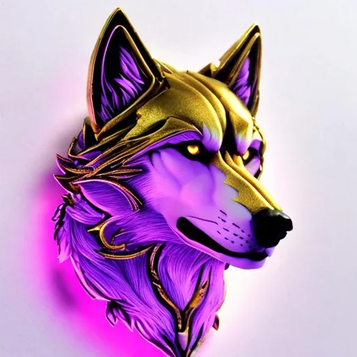 Prompt: bright gold sci fi wolf with accents of light purple