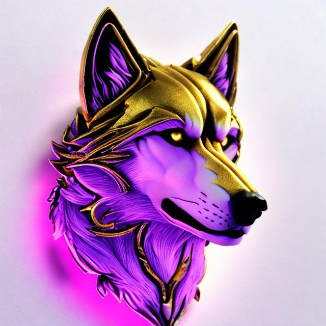 Prompt: bright gold sci fi wolf with accents of light purple