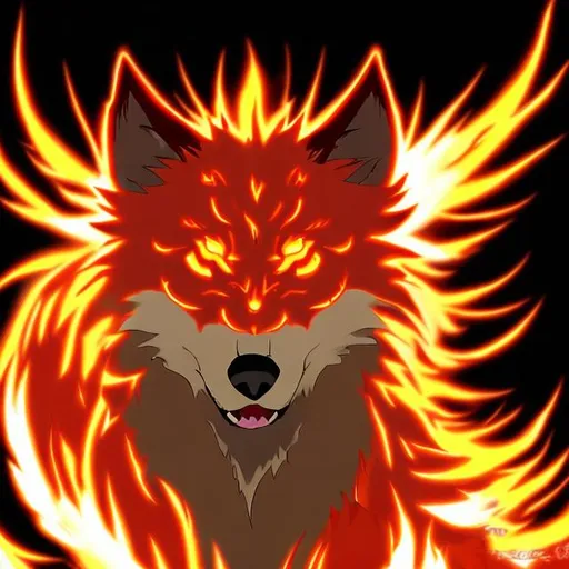 Prompt: a glowing fire wolf anime