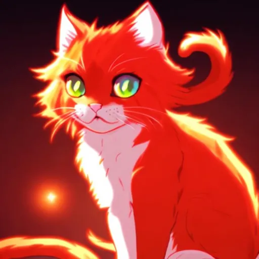 Prompt: a glowing red cat anime