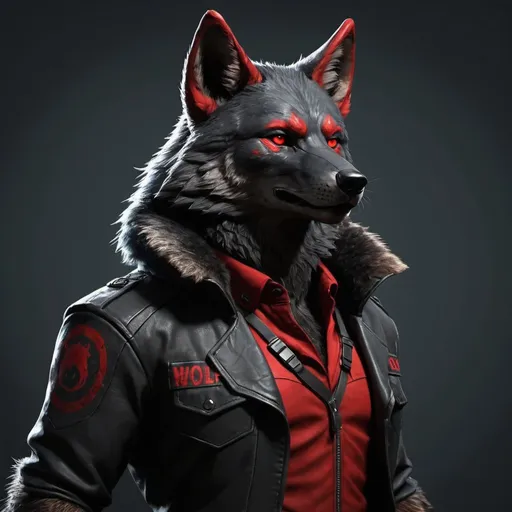 Prompt: black and red wolf vulpera, dark fur, anthropomorphic, full body, sci fi agent, uhd, photorealistic, very detailed the wolf looks cool
