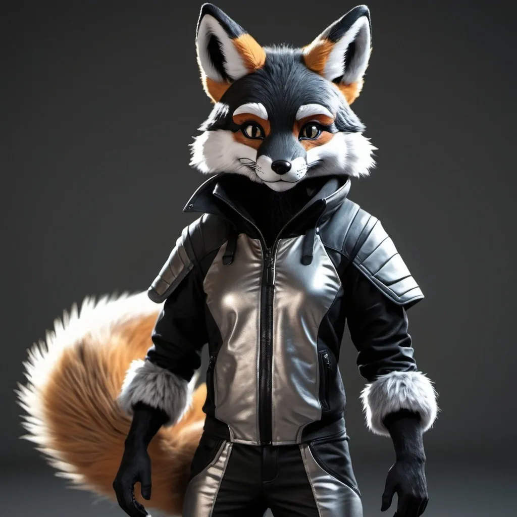 Prompt: black vulpera, fennic fox, black and silver fur, anthro, full body, sci fi clothing, uhd, photorealistic, very detailed hyper realistic
