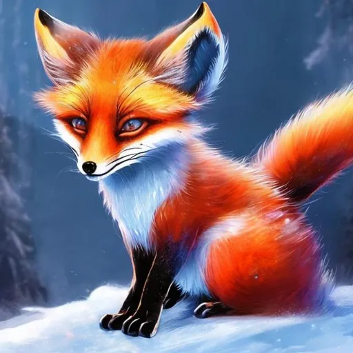 Prompt: a fire and ice fox