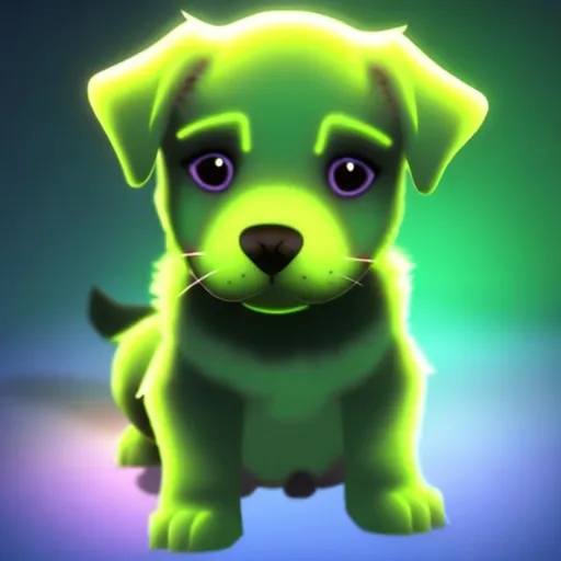 Prompt: a glowing green puppy  anime
