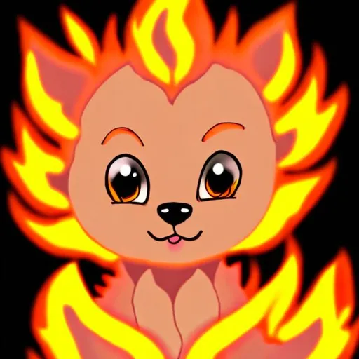 Prompt: a glowing fire wolf baby anime