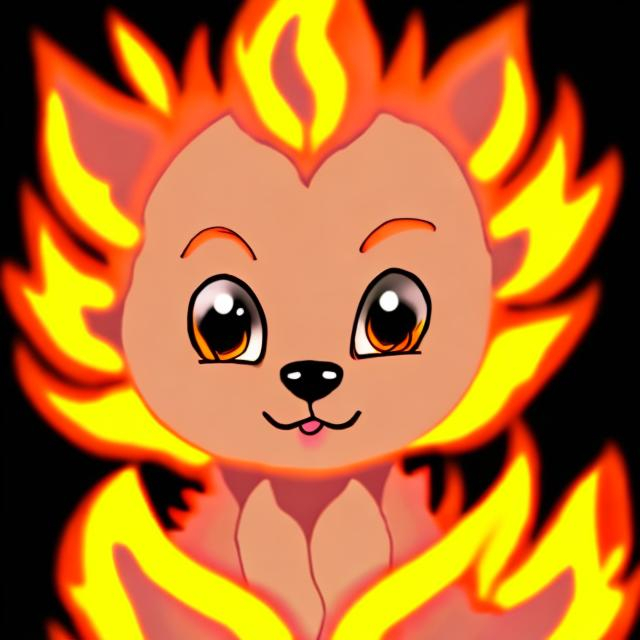 Prompt: a glowing fire wolf baby anime