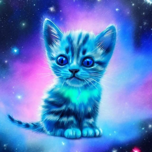 Prompt: a light up blue kitten in space