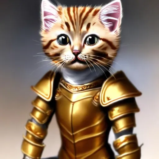 Prompt: a gold kitten in gold armor