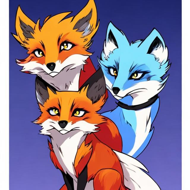 Prompt: a fire and ice fox anime