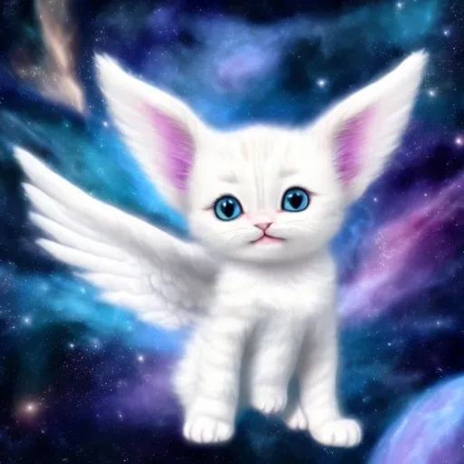 Prompt: a angel kitten that is white in space