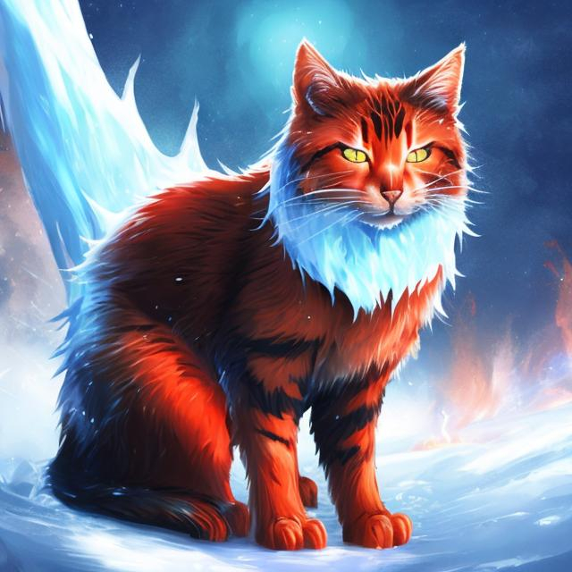 Prompt: a fire and ice cat 