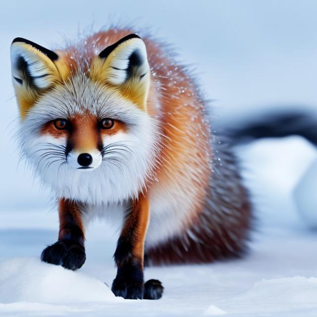 Prompt:  ice fox with ice particles around the fox in the artic with snow matins behind the ice fox