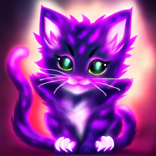 Prompt: a glowing purple kitten anime